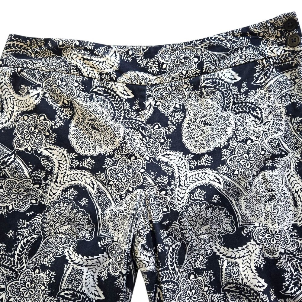 Ann Taylor Womens Paisley Cropped Capri Pant Navy Blue/White Side Zipper Size 12 - Picture 7 of 11